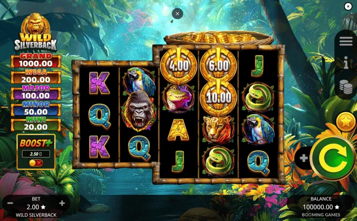 Wild Silverback - pangunahing screen ng laro na may 3-3-4-4-4 grid